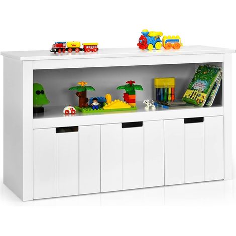 COSTWAY Meuble de Rangement, Armoire de Rangement avec 3 Tiroirs, Compartiments Ouvert et Poignées Incurvées, 101 x 33 x 62CM Blanc (1/5)