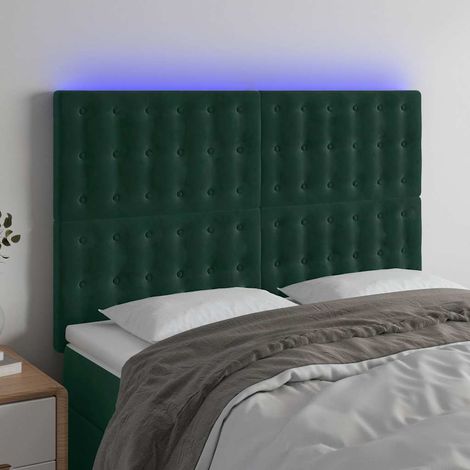 vidaXL Cabecero con luces LED terciopelo verde oscuro 144x5x118/128 cm (1/5)