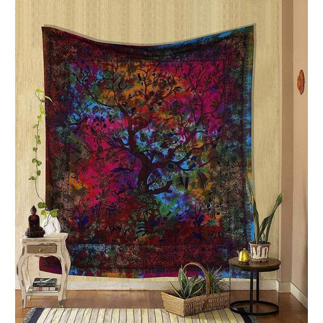 (double, 78.7x 59 Pouces)arc-en-ciel Tapisserie Arbre De Vie Tapisseries Psychdliques Coton Indien Couvre-lit Double Plaque De Pique-nique Dcorati (1/5)