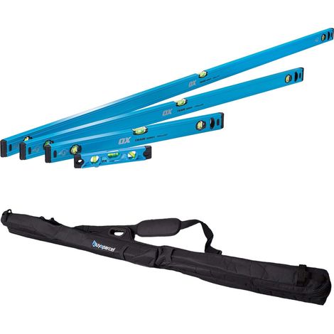 OX Trade 4 Piece Spirit Level Set + Level Bag 2ft 4ft 6ft + Torpedo OX-T500404 (1/5)