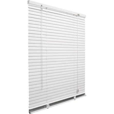 Tenda Veneziana (120x160 cm) in PVC bianca per finestra con lamelle inclinabili - Tenda parasole con fissaggio a muro (1/5)