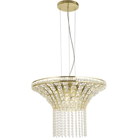 Searchlight Gemma Lampadario Rotondo a 8 Luci in Ottone Satinato, Cristallo Trasparente (1/5)