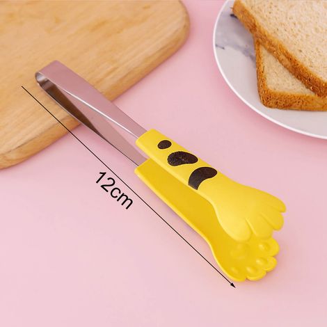 Pince de cuisine en acier inoxydable en forme de patte de chat, petite pince à salade et barbecue jaune. (1/5)
