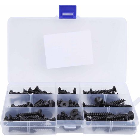 Ensemble de 90 vis autotaraudeuses noires à tête fraisée hexagonale, outils à main et accessoires de quincaillerie (1/5)