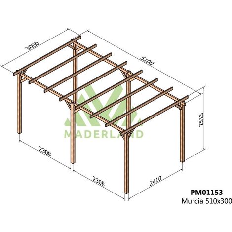 Pérgola de Madera Maciza Murcia (Maderland) - Gardeneas - 510 x 300 cm