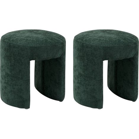 Lot de 2 Tabourets pouf revêtu en tissu vert - Longueur 38 x Profondeur 38 x Hauteur 38 cm