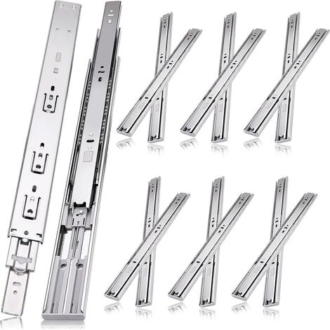 glissières de tiroir 6 paires (12 pièces),55cm glissiere pour tiroir, amortisseur coulisse tiroir avec roulements à billes, montage latéral,extension complète, capacité de charge 45 Kg,argenté (1/5)