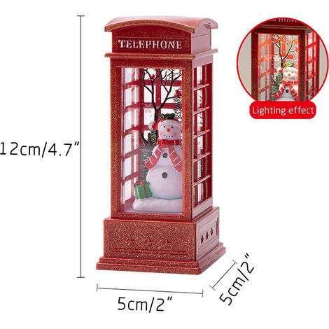 Lanterne lumineuse en forme de cabine téléphonique de Noël, avec effet neige, pour décoration de table, salon ou bureau. (1/2)
