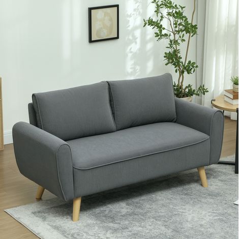 2-Sitzer-Sofa aus Cord, 145 x 75 x 78 cm, 2 Kissen, Dunkelgrau OKMYHOME (1/5)