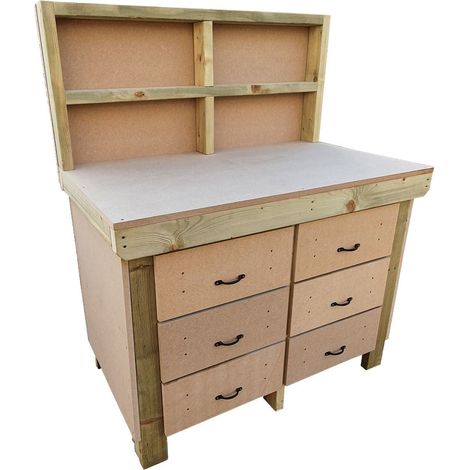Wooden MDF top workbench, tool cabinet with drawers (V.2) (H-90cm, D-70cm, L-120cm) with back