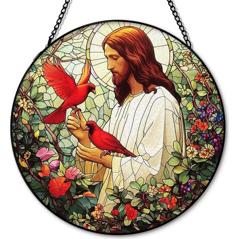 Ornement fenêtre chrétien vitrail – Déco 30 cm