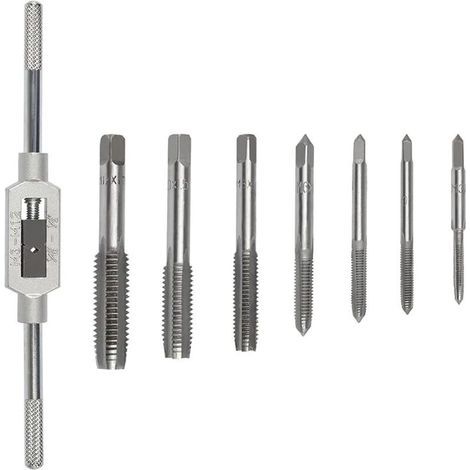 BUNTHAUS Jeu de Tarauds Métrique goujure hélicoïdale 8PCS Tarauds Filetés Réglables Avec Alésoir (M3 M4 M5 M6 M8 M10 M12)