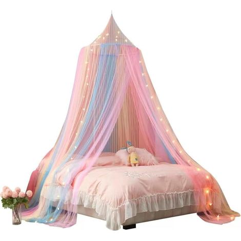 Ciel de lit pour filles, ciel de lit arc-en-ciel, tente de jeu moustiquaire princesse pour enfants, à suspendre (arc-en-ciel)