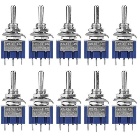 10pcs Mini ON-OFF-ON SPDT Toggle Switch MTS-103 3 Position 3 Pin 6mm 6A 125VAC