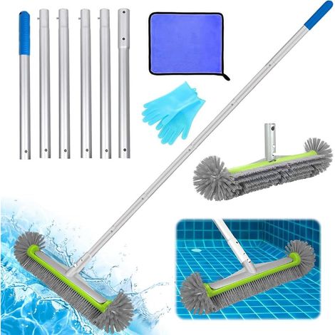 Heavy Duty Pool Cleaning Brush, 43 cm, Adjustable Aluminium Rod, Round Ends, Green (1/5)