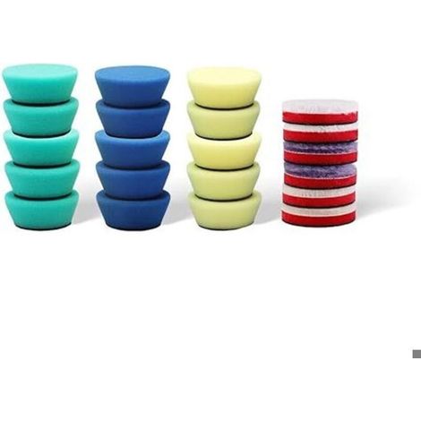 Kit de 21 tampons de polissage de 50 mm Éponges pour polisseuses Laine + mousse Pour voitures et carrosserie (1/5)
