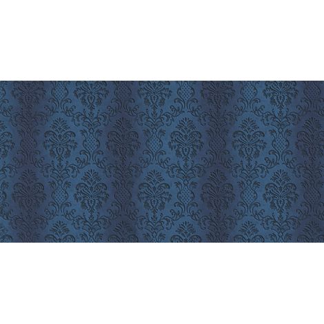 Papier peint panoramique baroque bleu | Tapisserie panoramique bleu foncé élégante | Papier peint panoramique avec ornements pour chambre - 250 x 500 cm (5 pièces) (1/2)