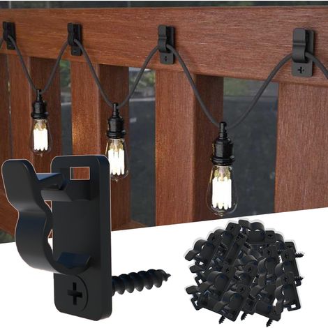 60 Stück Lichterketten Haken Außen Schwarz zum Schrauben, Wetterfeste Kabelhalter & Befestigungsclips für Weihnachten, Terrasse und Zäune (Inkl. Schrauben) (1/5)