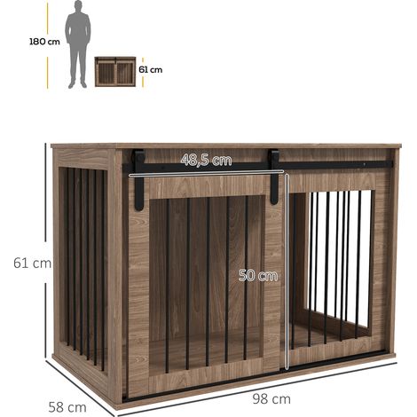 Cage pour chien verrouillable, aspect bois, style rustique, 98 cm x 58 cm x 61 cm, noyer et noir (1/5)