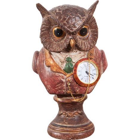Set 2 Gufi con orologio in resina dipinta L10xPR10xH18 cm