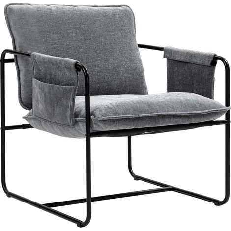 Fauteuil Relax Chenille Gris Acier Reposabras Bolsillos 68x76x81 cm