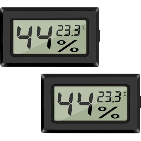 Lot de 2 thermomètres LCD pour la température et l'humidité, mini thermomètre-hygromètre numérique pour serre/voiture/maison/bureau, noir (1/5)