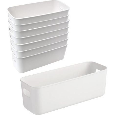 8 Pièces Cuisine Panier Rangement, Boîtes De Rangement Plastique, Bac De Rangement Plastique, Panier Rangement Plastique, Panier de Rangement en Plastique Blanc, Pour Les Salles De Bains (1/5)