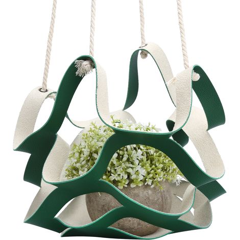 Support mural en cuir PU pour plantes - Panier décoratif pot de fleurs pour jardin intérieur - Vert (1/5)