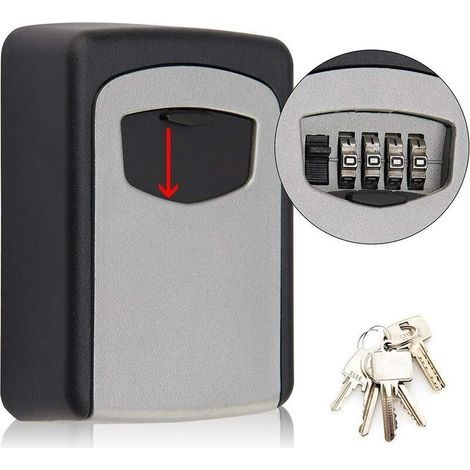 Secure Key Box, Wall-Mounted Key Box, Key Box with 4-Digit Code, High Security, Waterproof and Rustproof, for Indoor and Outdoor Use, Home, Office, Garage, School, Gymnasium (1/4)