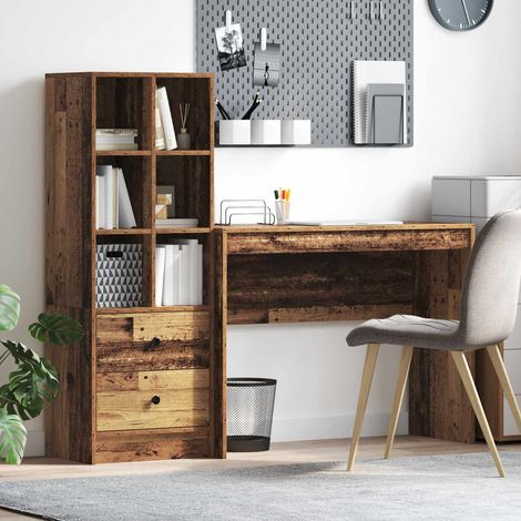 vidaXL Schreibtisch mit Schubladen mit Regal 2 pcs Altholz (1/5)