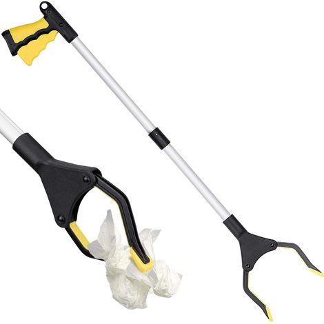 Outils de Ramassage 32", Pince Télescopique Outil d'Aide Handicapé Pince de Préhension en Aluminium pour Ramassage des Déchets, Ramasse-litière,Jaune (1/5)