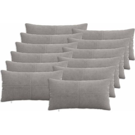 Irovami Lot de 12 housses de coussin, gris clair, velours côtelé, 40x80 cm (1/5)