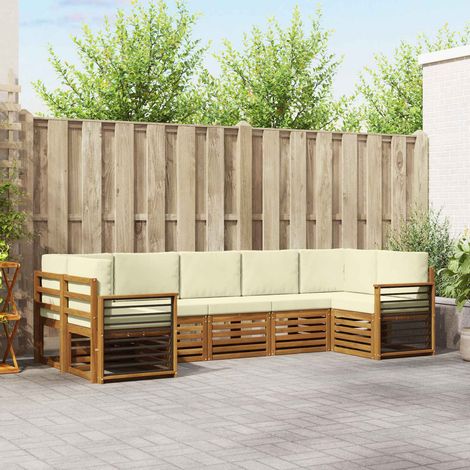 Ecksofa Set mit Kissen 7 pcs Natur und Creme Massivholz Akazie