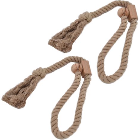 Rideaux aimantés en coton et lin, 2 attaches magnétiques pour rideaux, franges vintage foncées, lot de 2 (1/5)