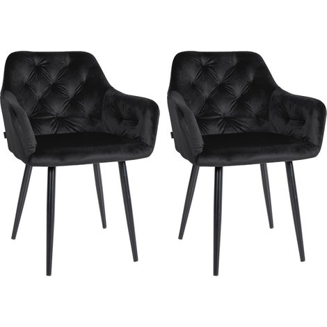 Set de 2 chaises de salle à manger design moderne couture capitonné assise en velours noir 100001632 (1/5)