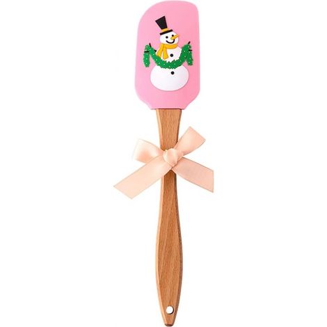 Spatule de cuisine, motif de Noël, silicone, manches en bois, résistante aux taches, lot de 1, vert-rouge-bleu, 25 x 5 cm (1/5)