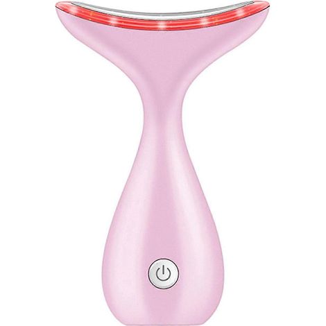 Appareil de massage esthétique du visage et du cou avec LED 3 couleurs pour le rajeunissement de la peau et le raffermissement de la nuque (rose) (1/5)