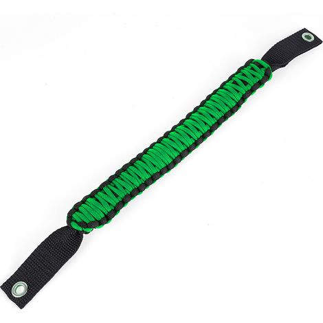 Poignée de toit pour véhicule tout-terrain (compatible Wrangler et Ford Prado) avec corde de traction en paracorde tressée verte - (1/4)