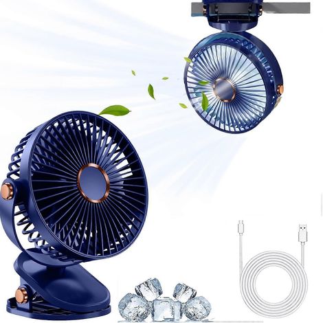 Ventilateur de table à pince avec lumière, rechargeable par USB, 5 vitesses de ventilation, portable et personnel, 15 cm (6 pouces), idéal pour le camping et la maison. (1/5)