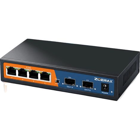 Commutateur Réseau, 6 Ports Support 2.5G et 10G, Fonctions QoS et VLAN, Prise EU (1/2)