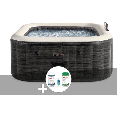 Kit spa gonflable Intex PureSpa Ardoise carré Bulles 4 places + Kit de traitement brome