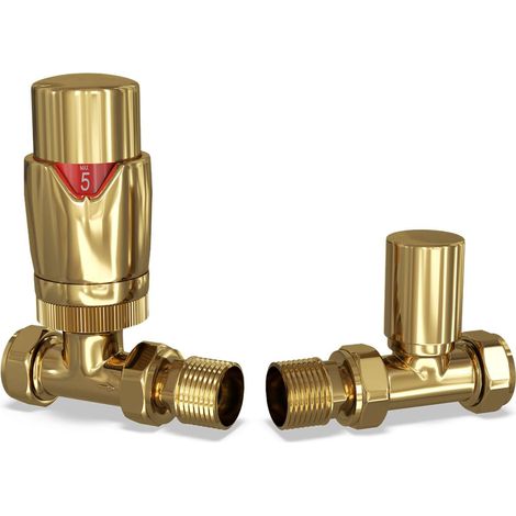 Stirling Bold - Polished Brass Thermostatic Radiator Valve & Lockshield Straight 15mm (1/3)