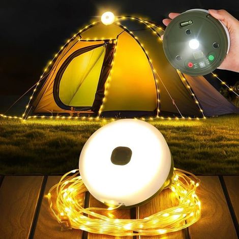 Guirlande LED camping 10 m enroulable - étanche - 9 modes d'éclairage - rechargeable Type-C - pour randonnée ou camping (1/5)