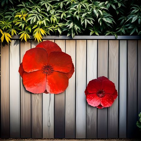 lot de coquelicots géants en à suspendre au mur – Décoration murale pour clôture de jardin 19 cm 1 28 Métal Rouge (1/5)