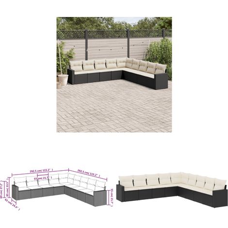 Salon de jardin 9 pcs avec coussins noir résine tressée - Ensemble Salon De Jardin - Salon De Jardin Extérieur - Meuble De Jardin - Mobilier De Jardin - Résine Tressée - Home & Living (1/3)