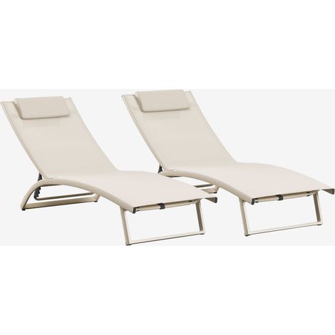 SKLUM 2er-Set verstellbare Aluminium-Liegen mit Kissen Dulem Beige Tapioca                                  