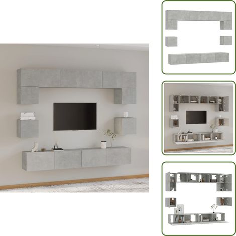 Mobile per TV - vidaXL Set Mobili Porta TV 8pz Grigio Cemento in Legno Multistrato - Armadio TV