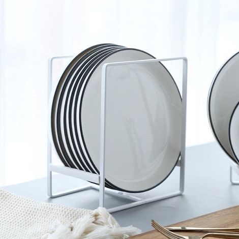 Égouttoir à vaisselle en métal, support pour assiettes, support de rangement pour armoire, couvercle de casserole, support pour bol, organisateur de comptoir - Blanc (1/4)