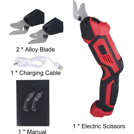 Ciseaux électriques sans fil pour tissus, cuir, tapis, PVC et carton, batterie 4,2 V 2000 mAh avec lumière LED et lame en alliage (2 pièces)
