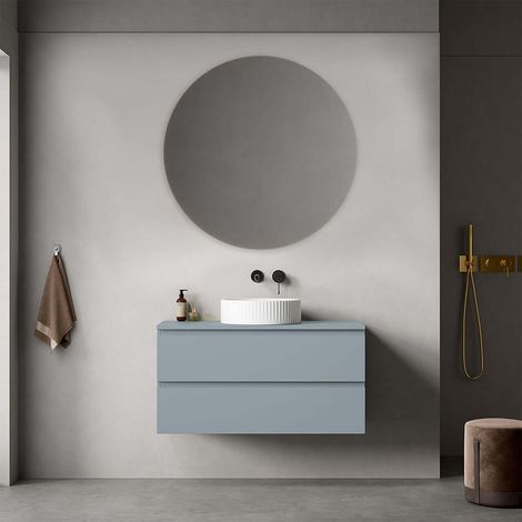 Mobile bagno sospeso 100 cm Blu Avio per Lavabo d'appoggio Specchio Tondo - Fiji Paint Top (1/4)